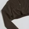 Kort katoenen jersey-sweatshirt met acid wash in bruin