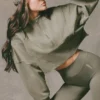Kort katoenen jersey-sweatshirt met acid wash in lichtgroen
