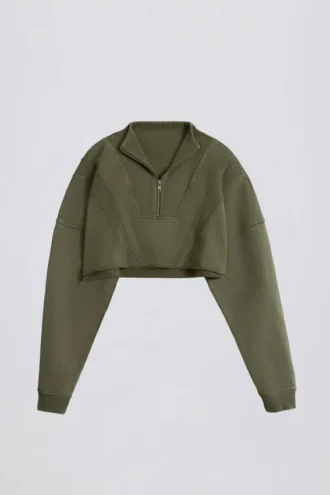 Kort katoenen jersey-sweatshirt met acid wash in lichtgroen