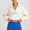 Kort sweatshirt met kwartritssluiting in wit