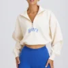 Kort sweatshirt met kwartritssluiting in wit