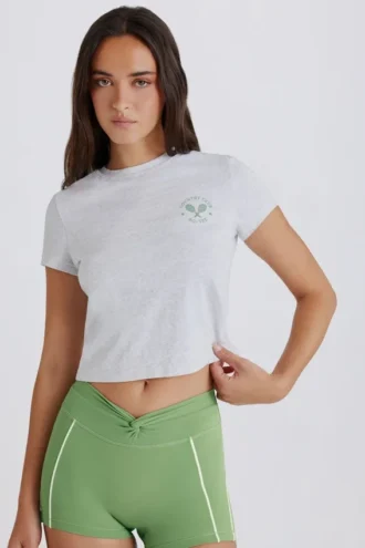Kort T-shirt met print in grijs gemêleerd