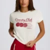 Kort T-shirt met print in ivoor