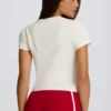Kort T-shirt met print in ivoor