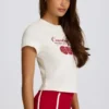 Kort T-shirt met print in ivoor
