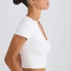 Kort T-shirt van stretchkatoenjersey met grafische print in wit