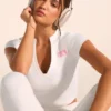 Kort T-shirt van stretchkatoenjersey met grafische print in wit