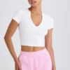 Kort T-shirt van stretchkatoenjersey met grafische print in wit