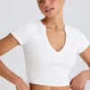 Kort T-shirt van stretchkatoenjersey met grafische print in wit