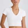 Kort T-shirt van stretchkatoenjersey met grafische print in wit