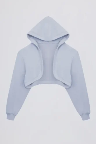 Korte bolero met capuchon van geborsteld jersey in zachtblauw