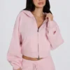 Korte hoodie met ritssluiting van zacht gebreid materiaal in zachtroze
