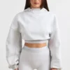 Korte hoodie van stretchkatoenfleece in grijs gemêleerd