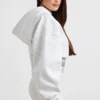 Korte hoodie van stretchkatoenfleece in grijs gemêleerd