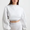 Korte hoodie van stretchkatoenfleece in grijs gemêleerd