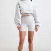 Korte hoodie van stretchkatoenfleece in grijs gemêleerd