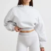 Korte hoodie van stretchkatoenfleece in grijs gemêleerd