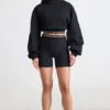 Korte hoodie van stretchkatoenfleece in zwart