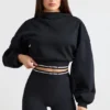 Korte hoodie van stretchkatoenfleece in zwart