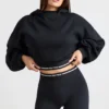 Korte hoodie van stretchkatoenfleece in zwart