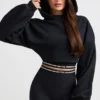 Korte hoodie van stretchkatoenfleece in zwart