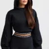 Korte hoodie van stretchkatoenfleece in zwart