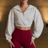 Korte sweater met kwartritssluiting in grijs gemêleerd