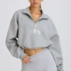 Korte sweater met kwartritssluiting in grijs gemêleerd