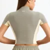 Korte top met ritssluiting en kleurblokken van katoenen jersey in Mineral