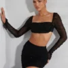 La Desirade versierde crop top met col in zwart