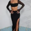 La Desirade versierde crop top met col in zwart