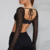 La Desirade versierde crop top met col in zwart