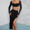 La Desirade versierde crop top met col in zwart