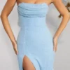 La Rochette versierde bandeau maxi-jurk met col in lichtblauw