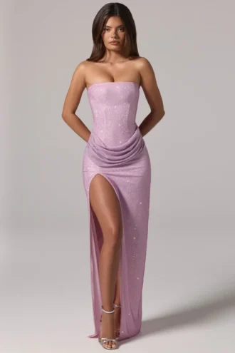 La Rochette versierde bandeau maxi-jurk met cowl-taille in roze