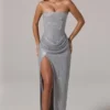 La Rochette versierde bandeau-maxijurk met cowl-taille in zilver