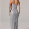 La Rochette versierde bandeau-maxijurk met cowl-taille in zilver