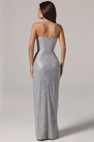 La Rochette versierde bandeau-maxijurk met cowl-taille in zilver