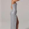 La Rochette versierde bandeau-maxijurk met cowl-taille in zilver