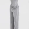 La Rochette versierde bandeau-maxijurk met cowl-taille in zilver