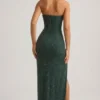 La Rochette versierde strapless maxi-jurk met cowl-hals in smaragdgroen