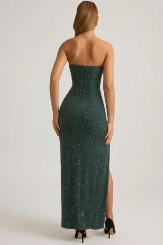 La Rochette versierde strapless maxi-jurk met cowl-hals in smaragdgroen