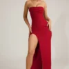 La Rochette versierde strapless maxi-jurk met cowl-hals in True Red
