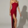 La Rochette versierde strapless maxi-jurk met cowl-hals in True Red