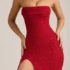 La Rochette versierde strapless maxi-jurk met cowl-hals in True Red