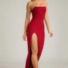 La Rochette versierde strapless maxi-jurk met cowl-hals in True Red