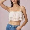Lacie cropped camisole top met ruches in ivoor