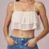 Lacie cropped camisole top met ruches in ivoor