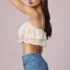 Lacie cropped camisole top met ruches in ivoor