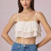 Lacie cropped camisole top met ruches in ivoor